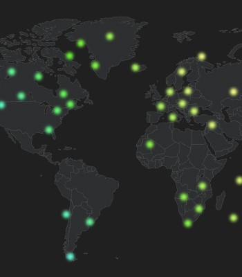 전 세계 여러 나라의 나노리프 스마트 조명 사용 현황을 보여주는 세계 지도.
