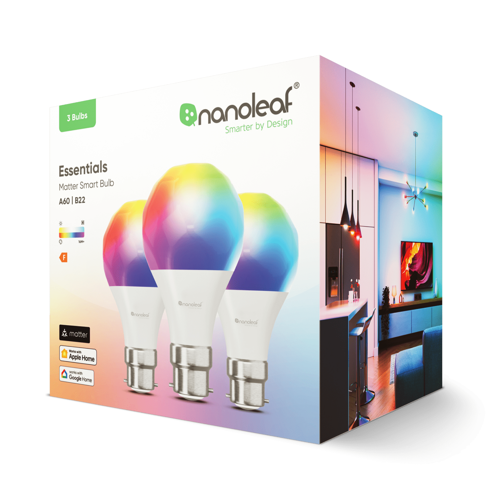 Nanoleaf Essentials Thread enabled หลอดไฟอัจฉริยะแบบเปลี่ยนสีได้ ชุดแบบ 3 ชิ้น คล้ายคลึงกับ Wyze HomeKit, Google Assistant, Amazon Alexa, IFTTT
